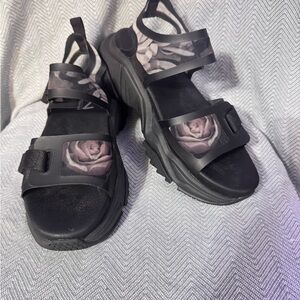 Mark Nason black platform/ chunky sandals with rose print